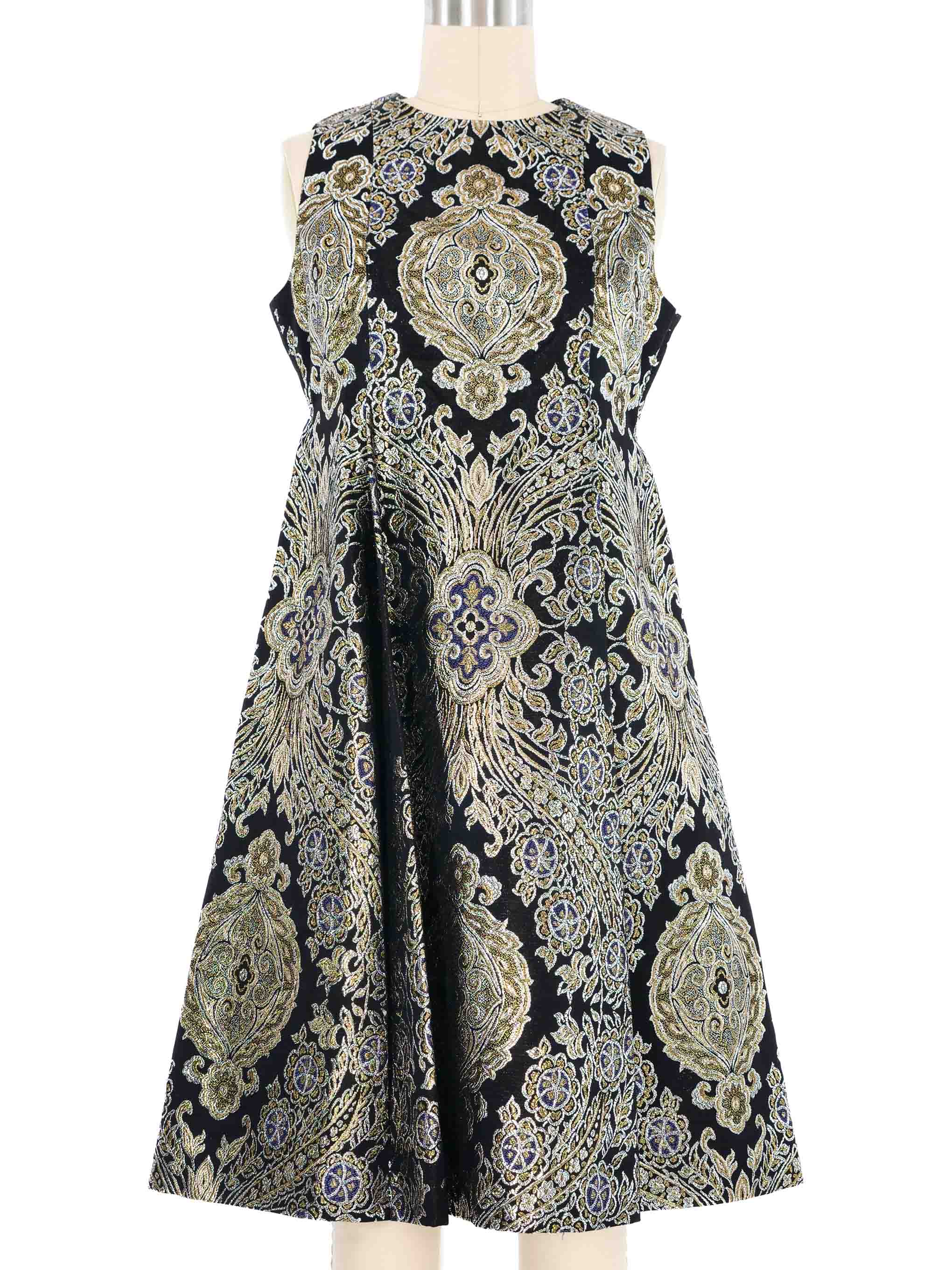 women's metallic brocade a-line dress One Shoulder Brocade Metallic A-Line Gown