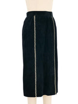 1984 Yves Saint Laurent Metallic Whipstitch Black Suede Skirt Bottom arcadeshops.com
