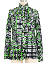 1970s Givenchy Sport Greek Key Print Blouse Top arcadeshops.com