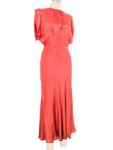 1930s Stud Embellished Red Satin Evening Gown Dress arcadeshops.com