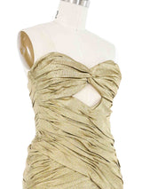 Vicky Tiel Gold Lame Ruched Cocktail Dress Dress arcadeshops.com