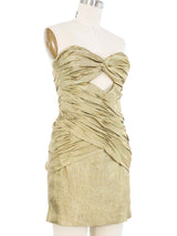 Vicky Tiel Gold Lame Ruched Cocktail Dress Dress arcadeshops.com