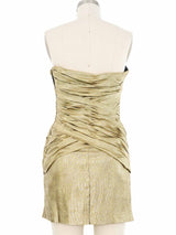Vicky Tiel Gold Lame Ruched Cocktail Dress Dress arcadeshops.com