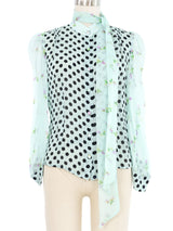 Edeltrud Hofmann Blue Polka Dot Chiffon Blouse Top arcadeshops.com