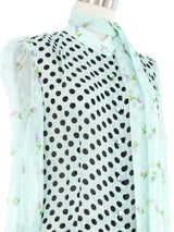 Edeltrud Hofmann Blue Polka Dot Chiffon Blouse Top arcadeshops.com