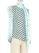 Edeltrud Hofmann Blue Polka Dot Chiffon Blouse Top arcadeshops.com