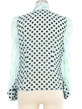 Edeltrud Hofmann Blue Polka Dot Chiffon Blouse Top arcadeshops.com