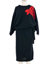 Christian Dior Rose Pattern Drawstring Sweater Dress Dress arcadeshops.com