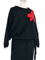 Christian Dior Rose Pattern Drawstring Sweater Dress Dress arcadeshops.com