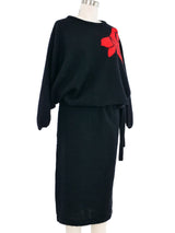 Christian Dior Rose Pattern Drawstring Sweater Dress Dress arcadeshops.com