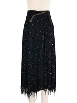 1980s Southwestern Black Suede Fringe Skirt Ensemble Suit arcadeshops.com