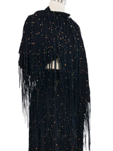 1980s Southwestern Black Suede Fringe Skirt Ensemble Suit arcadeshops.com