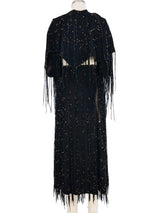 1980s Southwestern Black Suede Fringe Skirt Ensemble Suit arcadeshops.com