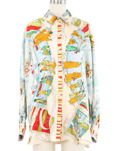 1996 Hermes Prieres Au Vent Printed Silk Blouse Top arcadeshops.com