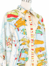 1996 Hermes Prieres Au Vent Printed Silk Blouse Top arcadeshops.com