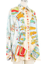 1996 Hermes Prieres Au Vent Printed Silk Blouse Top arcadeshops.com