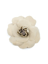 Chanel Camelia Beige Silk Brooch Accessory arcadeshops.com