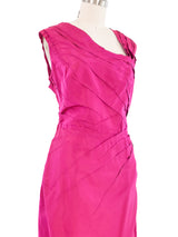 Thierry Mugler Fuchsia Topstitched Taffeta Dress Dress arcadeshops.com