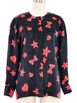 Escada Heart And Star Printed Silk Blouse Top arcadeshops.com