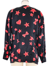 Escada Heart And Star Printed Silk Blouse Top arcadeshops.com