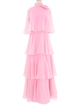 1970s Pink Tiered Ruffle Gown Dress arcadeshops.com
