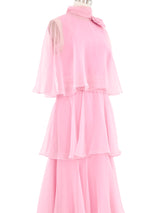 1970s Pink Tiered Ruffle Gown Dress arcadeshops.com