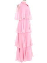 1970s Pink Tiered Ruffle Gown Dress arcadeshops.com