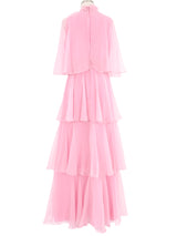 1970s Pink Tiered Ruffle Gown Dress arcadeshops.com