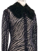 2000s Versus Versace Burnout Mesh Faux Fur Collar Blouse Top arcadeshops.com