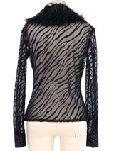 2000s Versus Versace Burnout Mesh Faux Fur Collar Blouse Top arcadeshops.com
