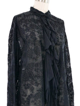Dries Van Noten Black Sheer Embroidered Ruffle Blouse Top arcadeshops.com