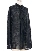 Dries Van Noten Black Sheer Embroidered Ruffle Blouse Top arcadeshops.com