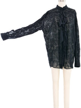 Dries Van Noten Black Sheer Embroidered Ruffle Blouse Top arcadeshops.com