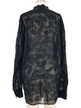 Dries Van Noten Black Sheer Embroidered Ruffle Blouse Top arcadeshops.com