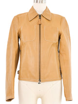 2000s Miu Miu Contrast Stitch Tan Leather Jacket Jacket arcadeshops.com