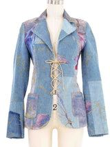 2000s Roberto Cavalli Hand Painted Suede And Denim Patchwork Blazer Jacket arcadeshops.com
