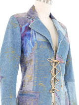 2000s Roberto Cavalli Hand Painted Suede And Denim Patchwork Blazer Jacket arcadeshops.com