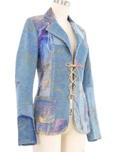2000s Roberto Cavalli Hand Painted Suede And Denim Patchwork Blazer Jacket arcadeshops.com