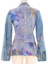 2000s Roberto Cavalli Hand Painted Suede And Denim Patchwork Blazer Jacket arcadeshops.com