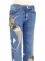 2000 Roberto Cavalli Embellished Bird Motif Jeans Bottom arcadeshops.com