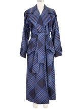 1985 Yves Saint Laurent Navy Plaid Trench Coat Outerwear arcadeshops.com