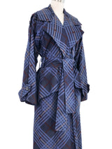 1985 Yves Saint Laurent Navy Plaid Trench Coat Outerwear arcadeshops.com
