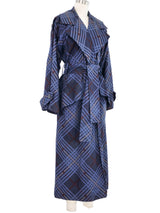 1985 Yves Saint Laurent Navy Plaid Trench Coat Outerwear arcadeshops.com