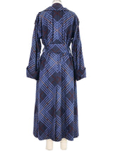 1985 Yves Saint Laurent Navy Plaid Trench Coat Outerwear arcadeshops.com