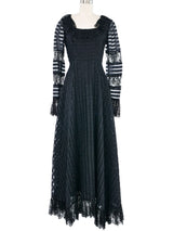 1970s Jean Varon Black Ribbon Lace Silk Dress Dress arcadeshops.com