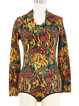 1970s Abstract Floral Printed Bodysuit Suit arcadeshops.com
