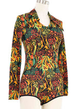 1970s Abstract Floral Printed Bodysuit Suit arcadeshops.com