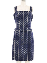 Valentino Navy Polka Dot Scalloped Mini Dress Dress arcadeshops.com