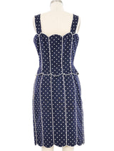 Valentino Navy Polka Dot Scalloped Mini Dress Dress arcadeshops.com