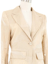 Ann Demeulemeester Beige Embroidered Tailored Silk Blazer Jacket arcadeshops.com